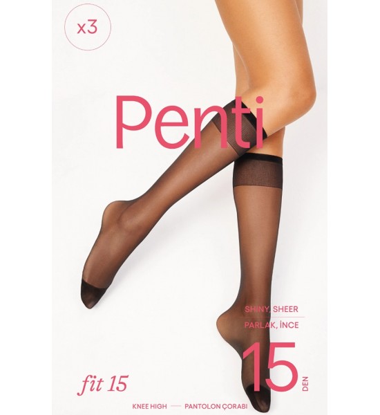Penti Fit 15 Parlak Likralı Dizaltı 3 Çift Siyah Çorap
