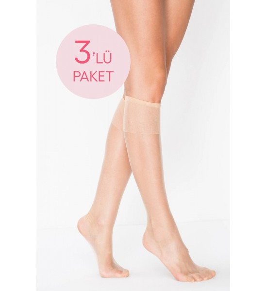 Penti Fit 15 Parlak Likralı Dizaltı 3 Çift Açık Ten Çorap