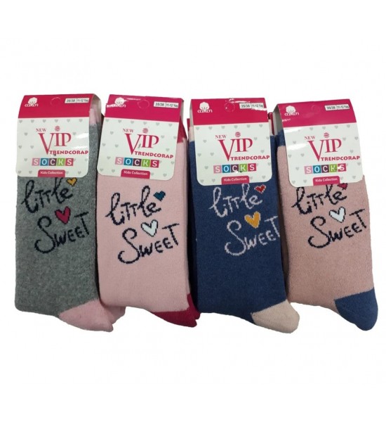 VİP 12 ÇİFT PAMUKLU KIŞLIK HAVLU KIZ ÇOCUK SOKET ÇORAP