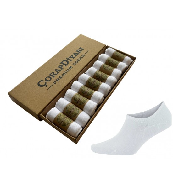 Çorapdiyari Premium Bambu Erkek Sneaker Görünmez Bilek Altı Spor Bayan Patik Çorap 9 lu Özel Kutu - Beyaz