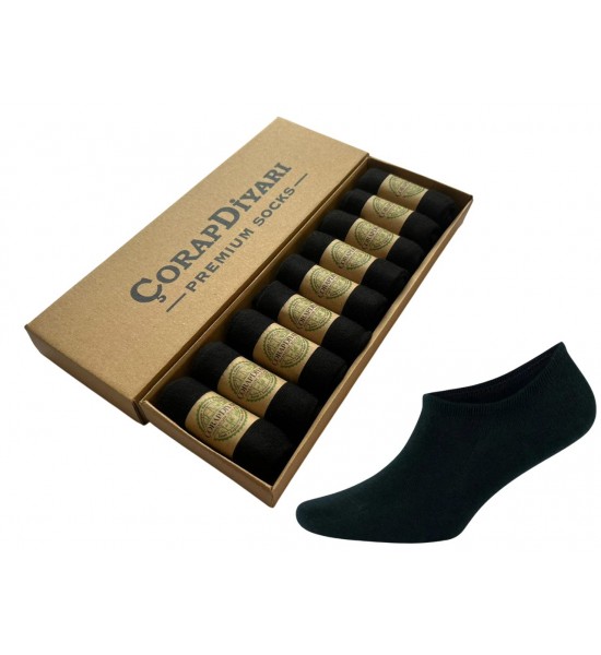 Çorapdiyari Premium Bambu Erkek Sneaker Görünmez Bilek Altı Spor Bayan Patik Çorap 9 lu Özel Kutu - Siyah