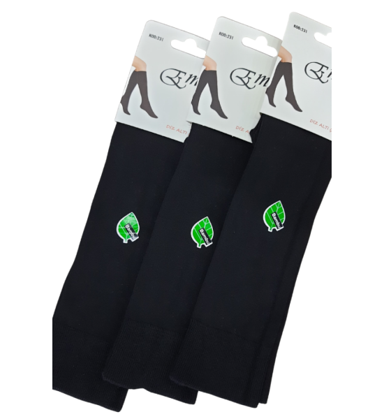 Emre Bambu Diz Altı Dikişsiz Siyah 3 Çift Çorap (35-40 Numara)